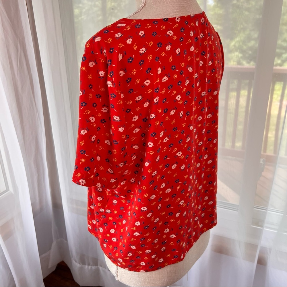 Madewell Novel Tie-Front Top Prairie Posies Red Floral Size Medium - Picture 9 of 14
